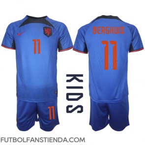 Países Bajos Steven Berghuis #11 Segunda Equipación Niños Mundial 2022 Manga Corta (+ Pantalones cortos)